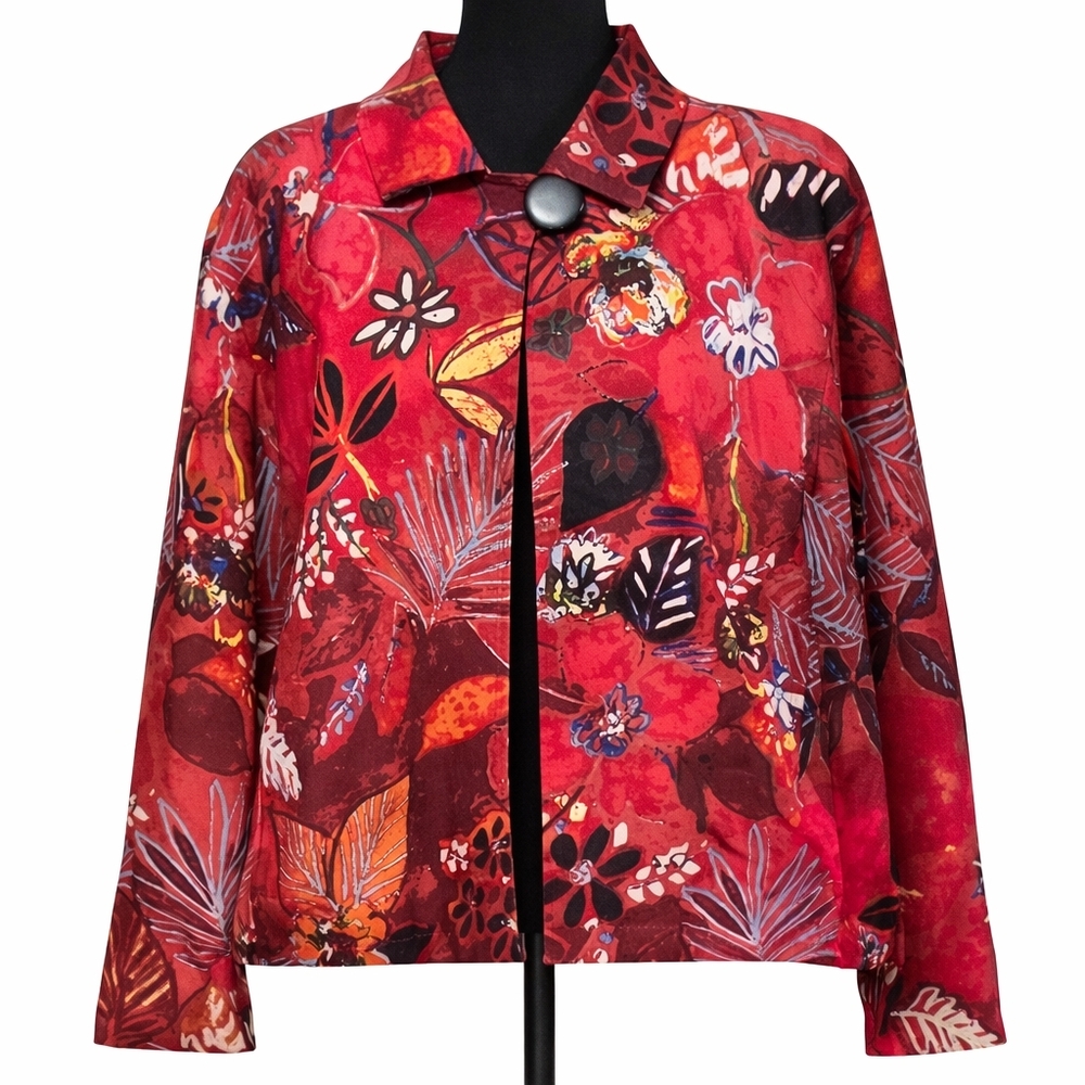 Chico's Vibrant Red Floral Blazer